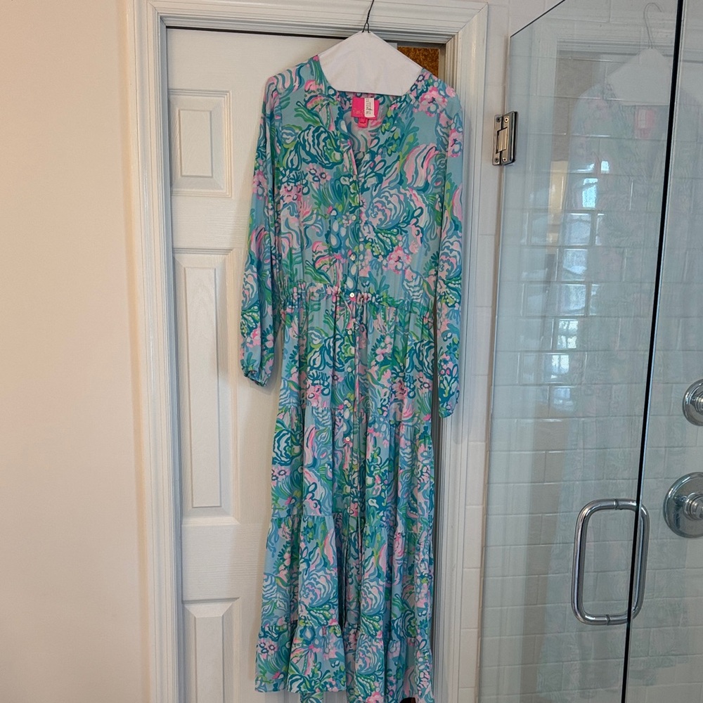Lilly Pulitzer Vibrant Blue and Pink Long Sleeve Dress